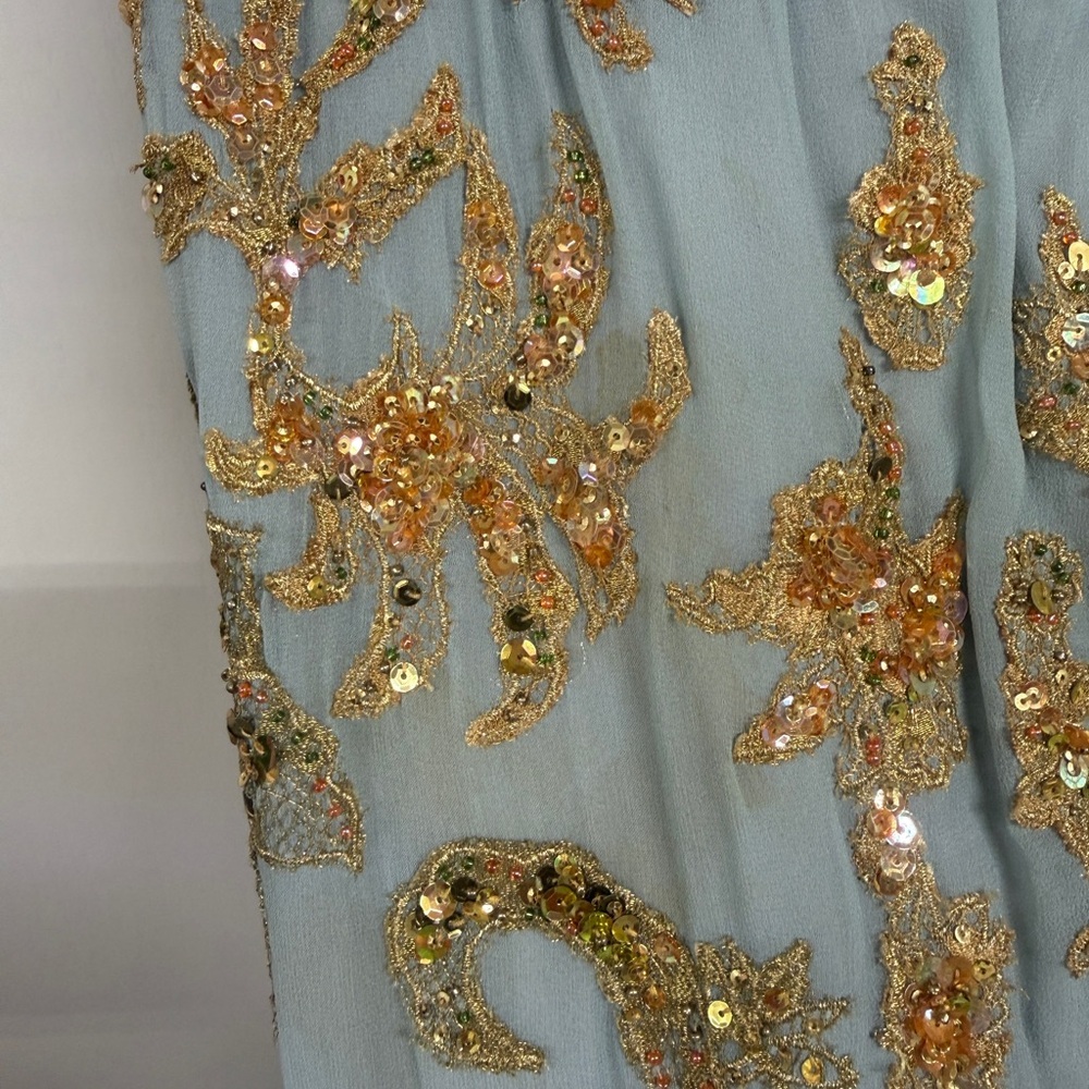 Vintage Mandalay Blue and Gold Sequins Gown- size 4 - Picture 8 of 10